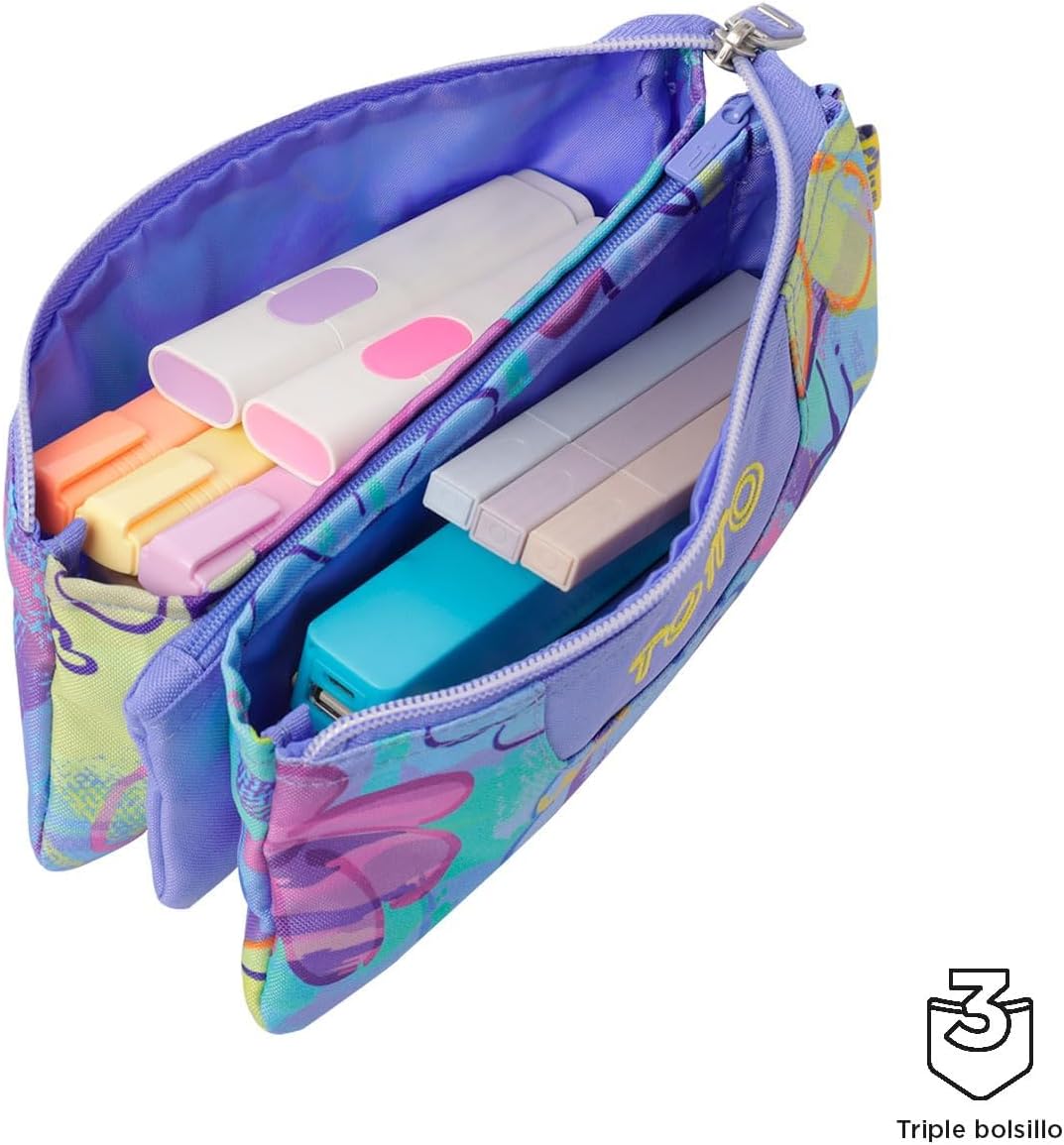 Estuche Escolar Totto Multiuso Tablero - Estampado Flores Azul