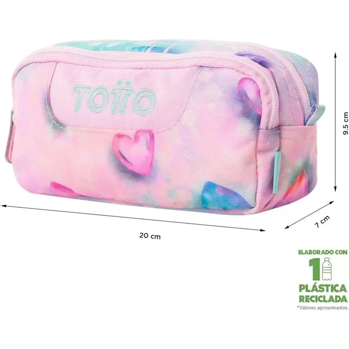 Estuche doble Totto Corazones rosa tie-dye vista frontal