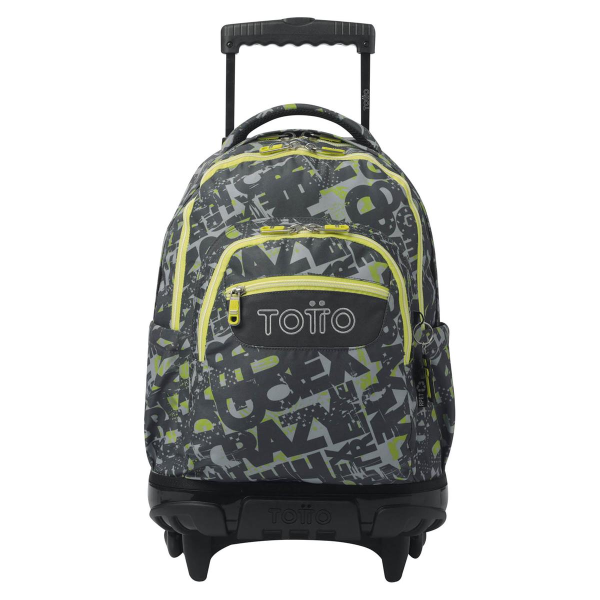 Mochila trolley Totto grafiti verde lima vista frontal