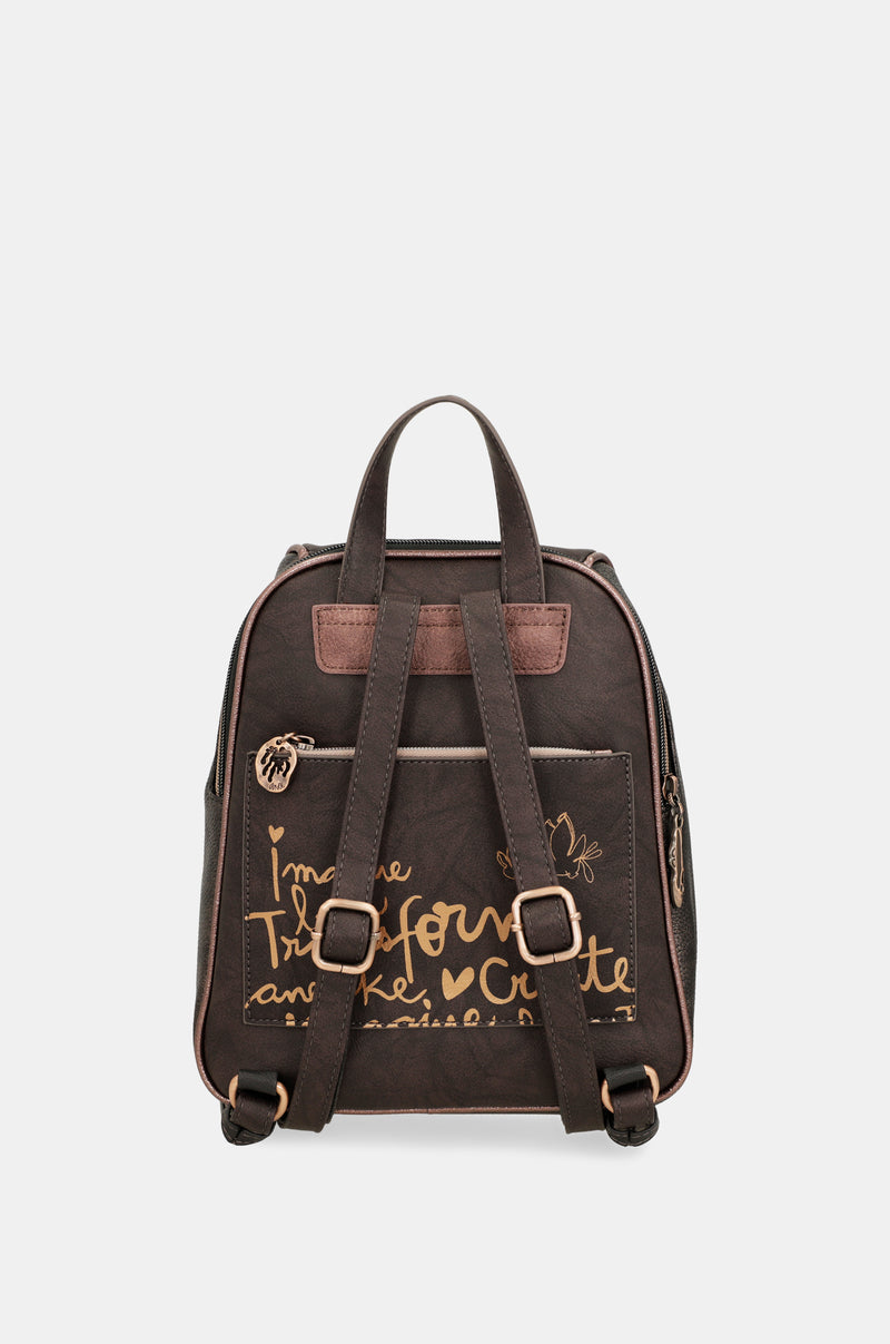 Mochila Anekke Create Imagine Transform - vista trasera con texto dorado