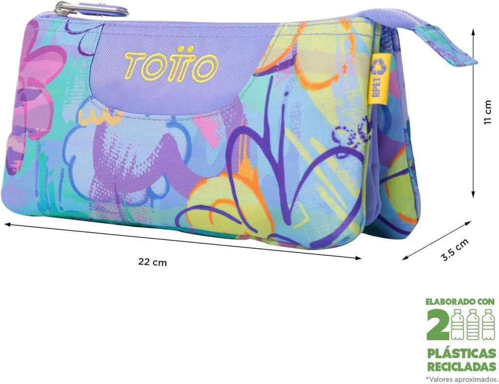 Estuche Escolar Totto Multiuso Tablero - Estampado Flores Azul