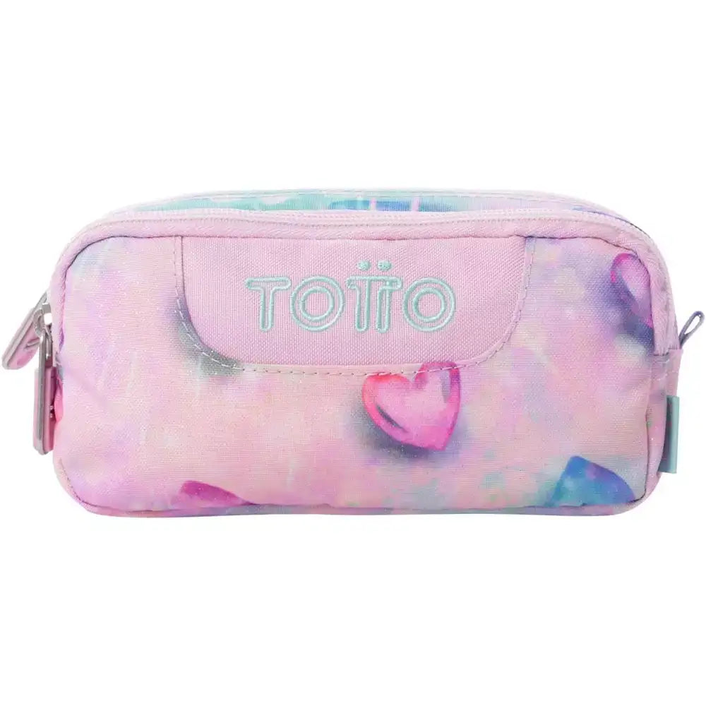 Estuche Totto Corazones abierto mostrando doble compartimento