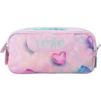 Estuche Totto Corazones abierto mostrando doble compartimento