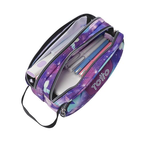 Estuche Triple Totto Galaxia Mariposas - interior abierto