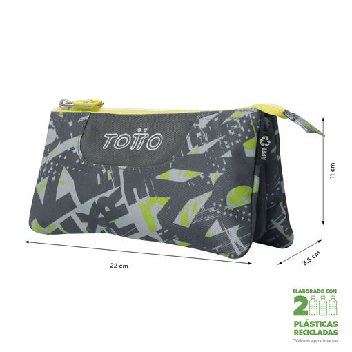 Estuche Triple Totto Gris Verde - medidas
