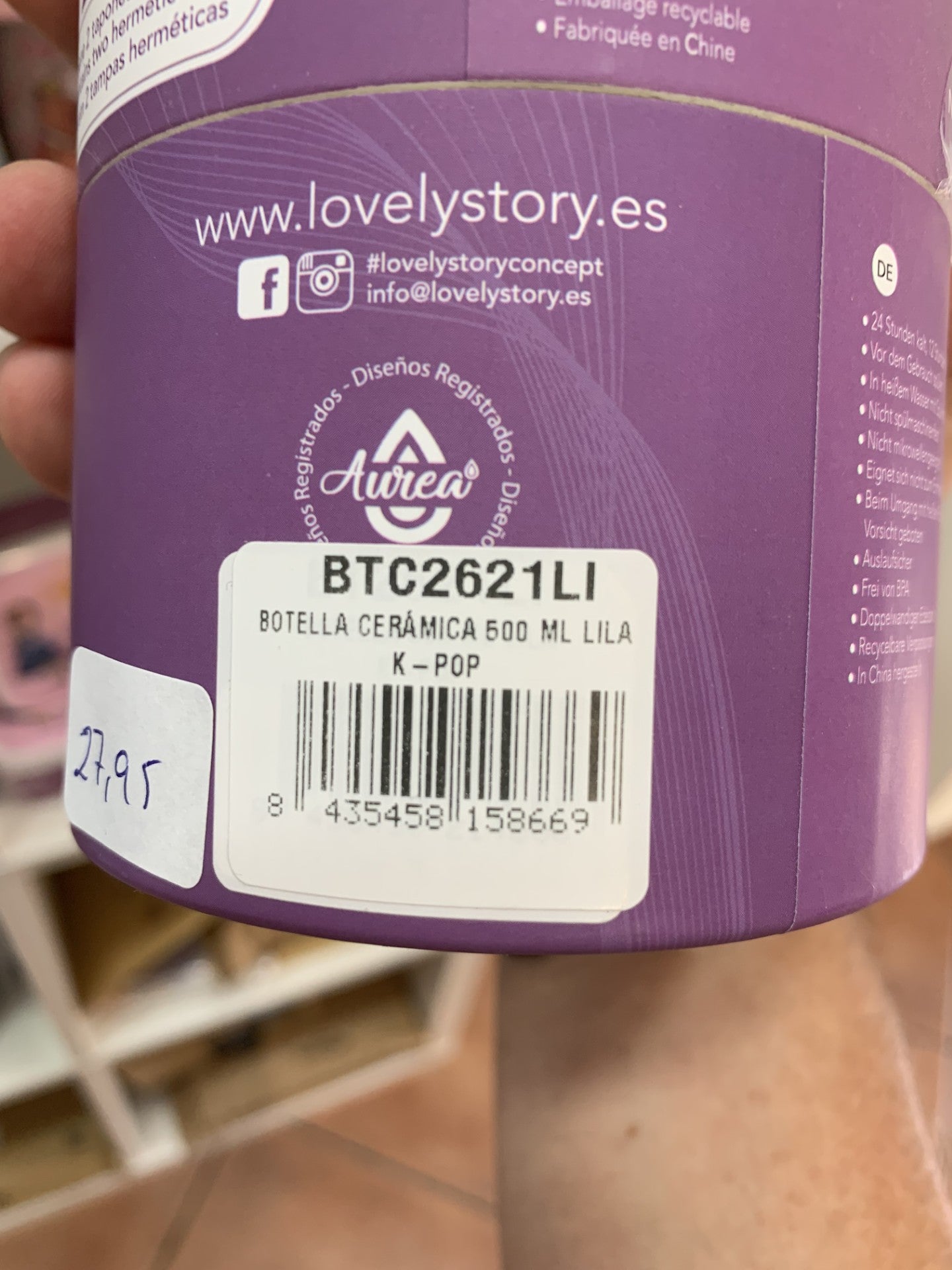 Botella Cerámica K-POP 500ml Lila - Etiqueta