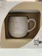 Taza Lovely Story Contigo todo brilla más en caja kraft con ventana ovalada