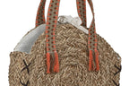 Bolso redondo de esparto - detalle asa naranja y cierre