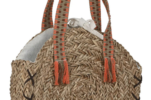 Bolso redondo de esparto - detalle asa naranja y cierre