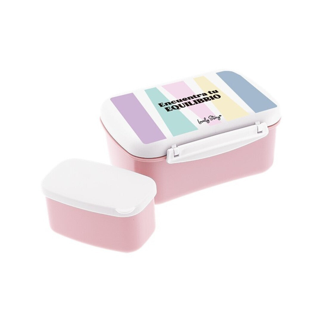 Tupper 900ml Encuentra tu Equilibrio rosa con rayas multicolor