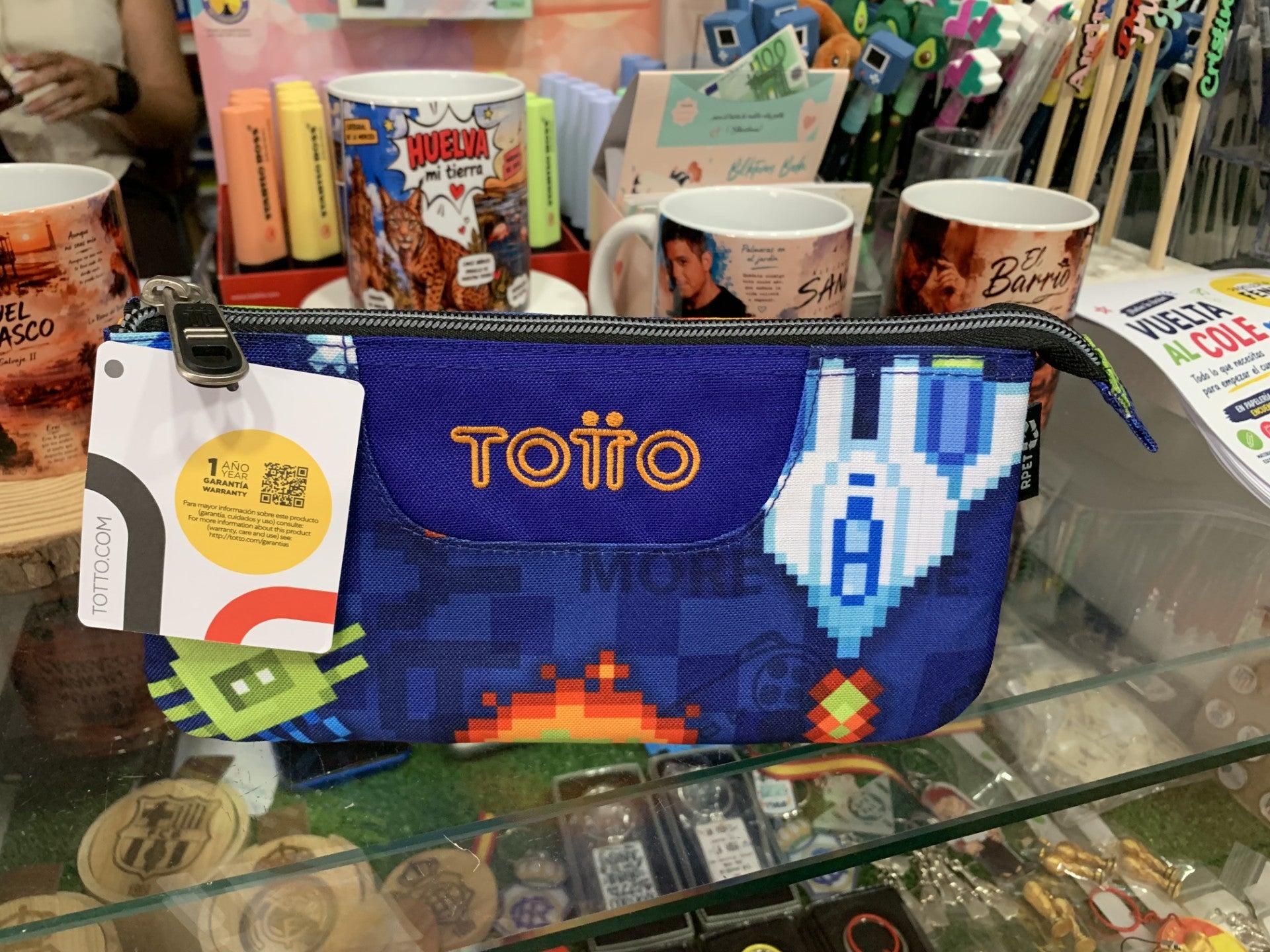 Estuche Totto Tablero frontal pixel art gaming azul