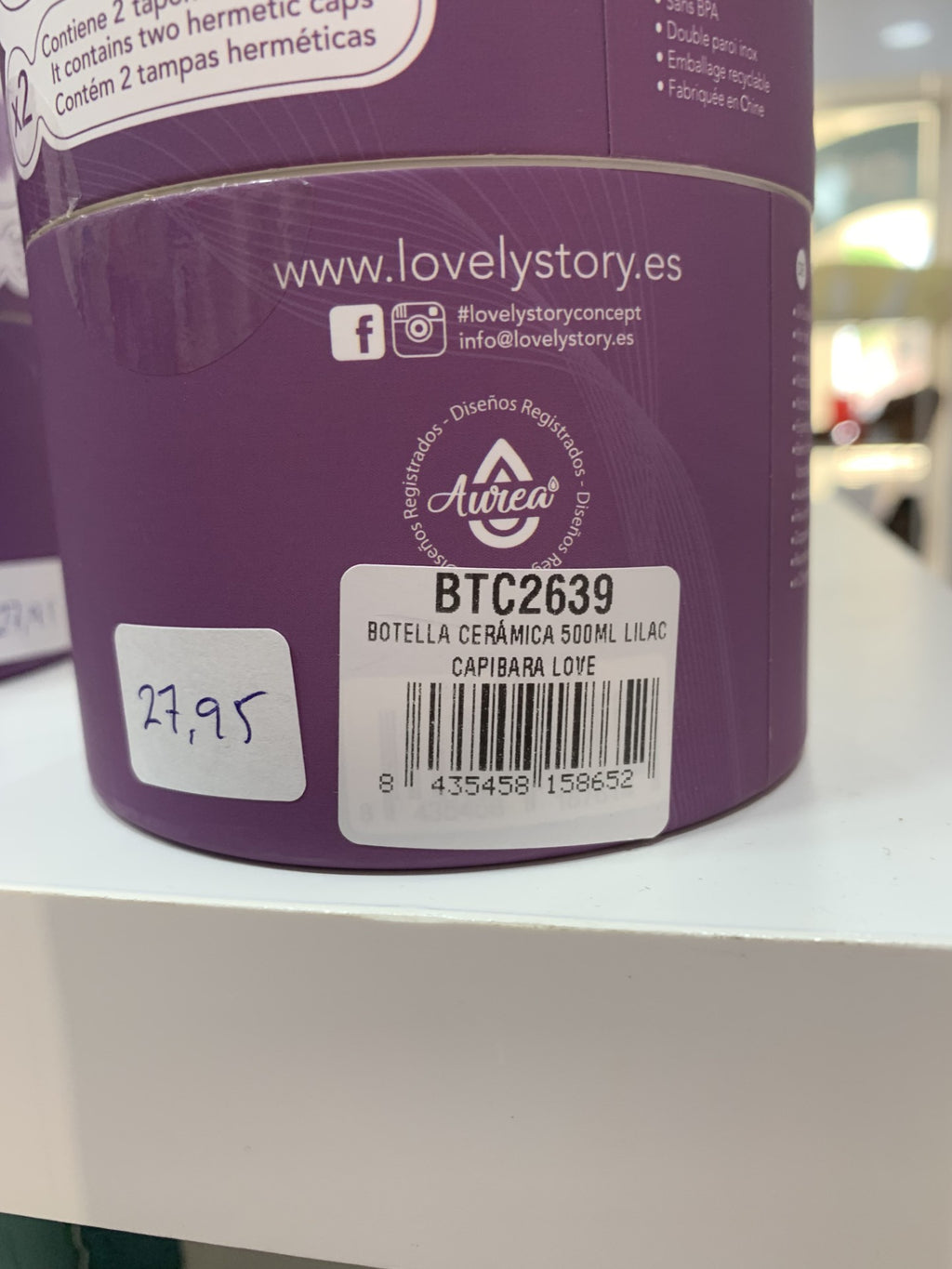 Botella Cerámica 500ml Lilac Capibara Love - Etiqueta