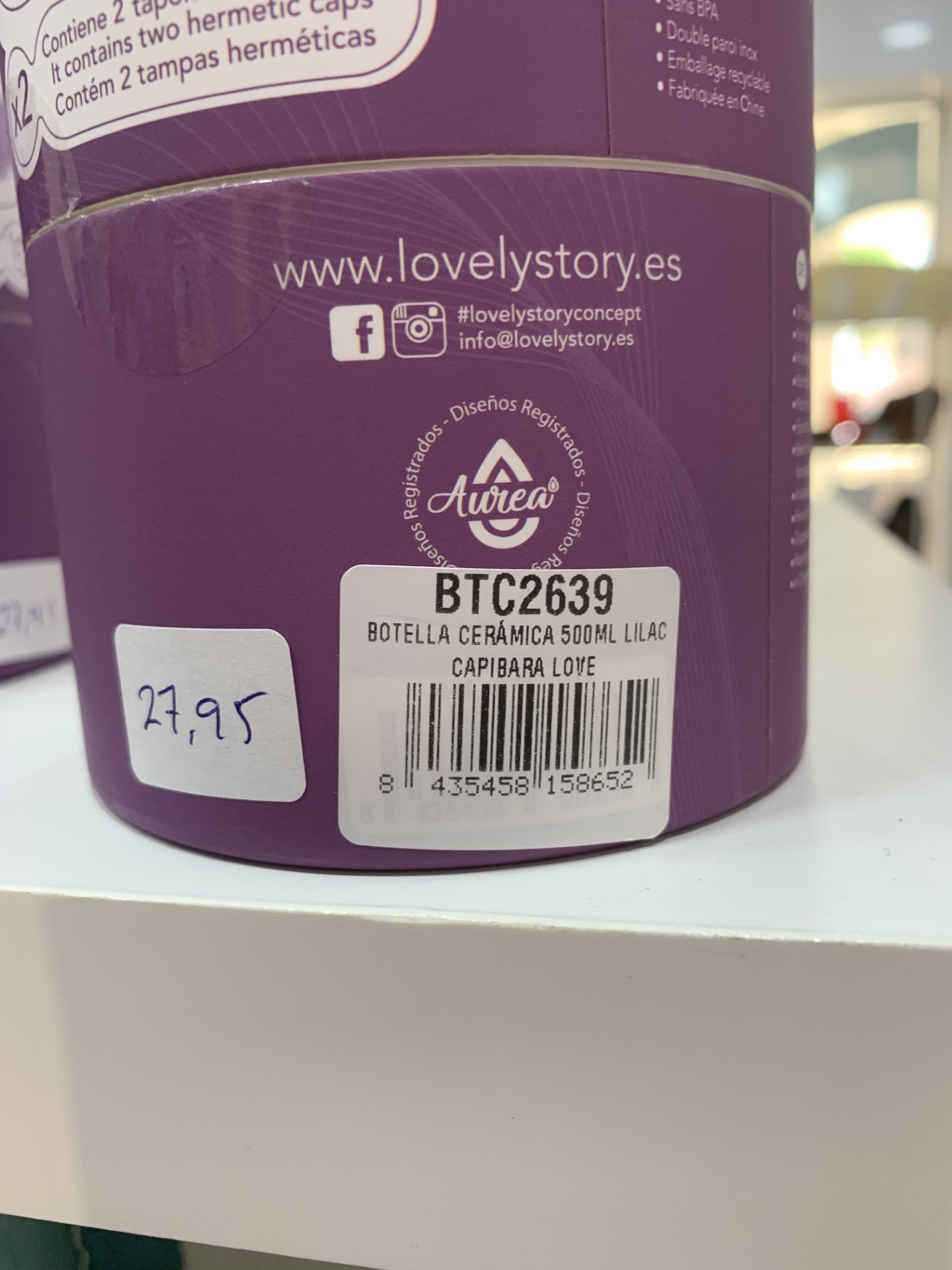 Botella Cerámica 500ml Lilac Capibara Love - Etiqueta
