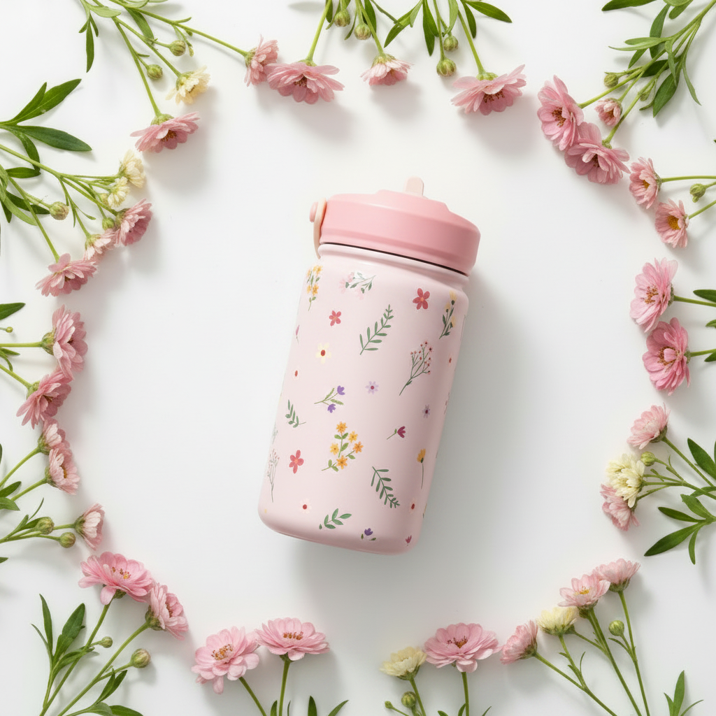 Botella rosa palo floral lifestyle