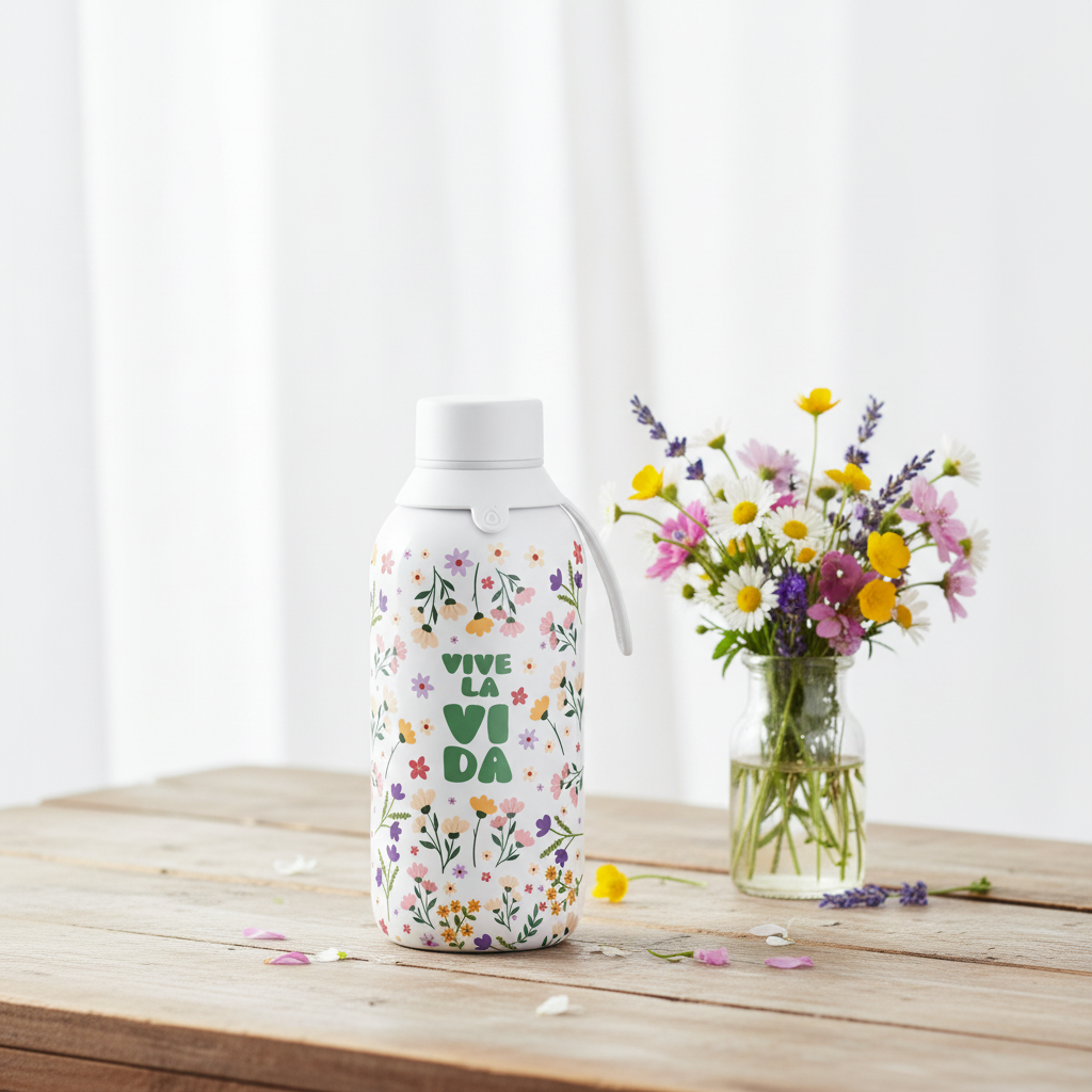 Botella Vive la Vida - lifestyle flores
