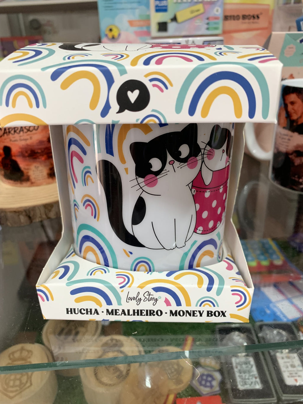 Hucha Gato Arcoíris Lovely Story en caja regalo