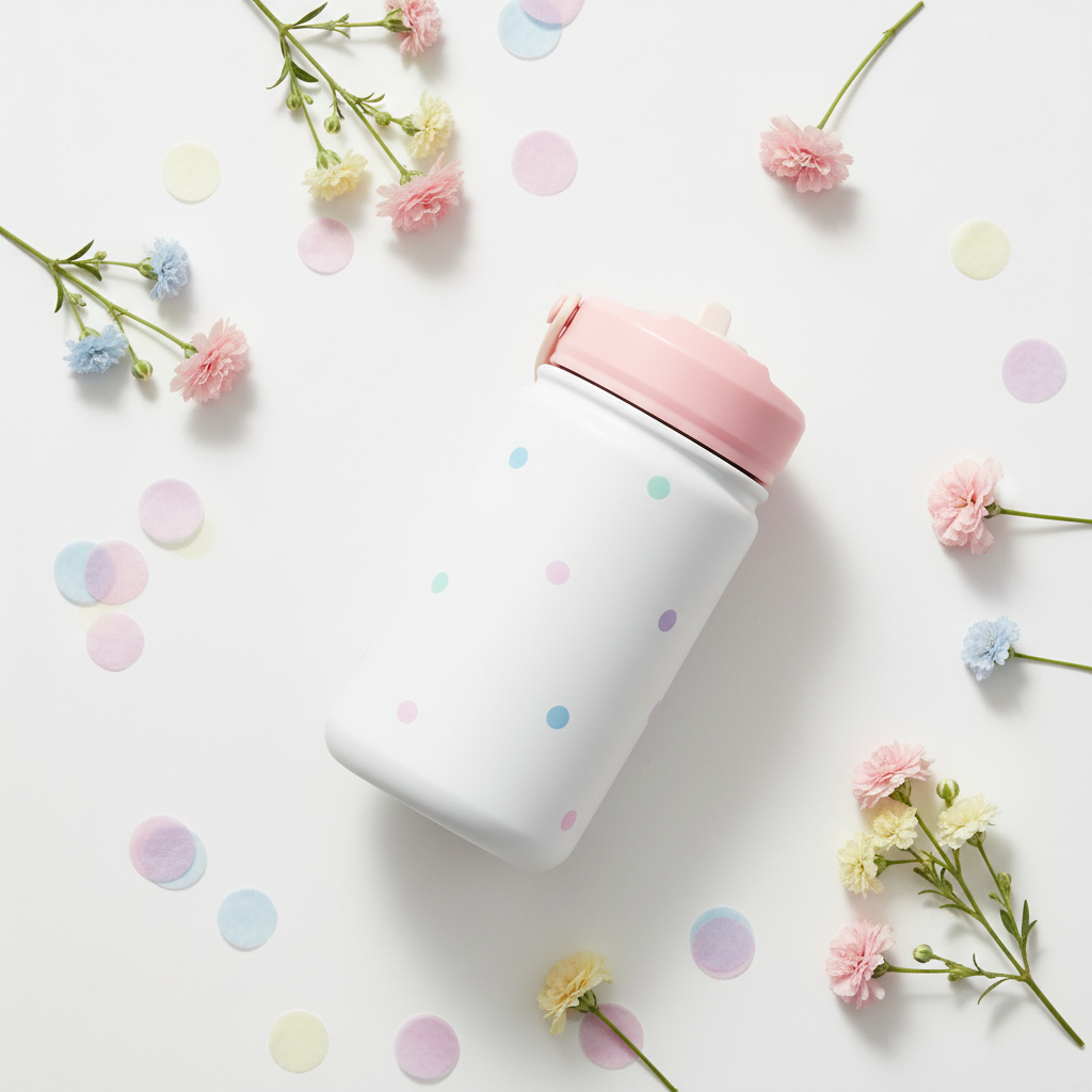 Botella infantil lunares blanca lifestyle