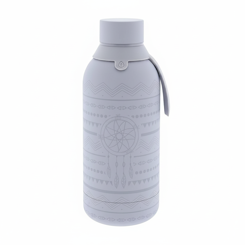 Botella térmica boho gris - fondo blanco