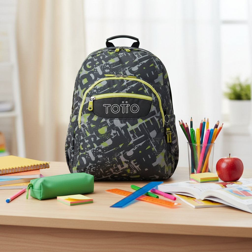 Mochila Escolar Totto Acuareles lifestyle mesa escolar