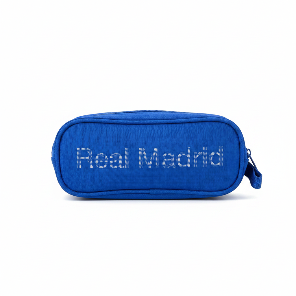 Estuche Triple Real Madrid azul - trasera con escudo