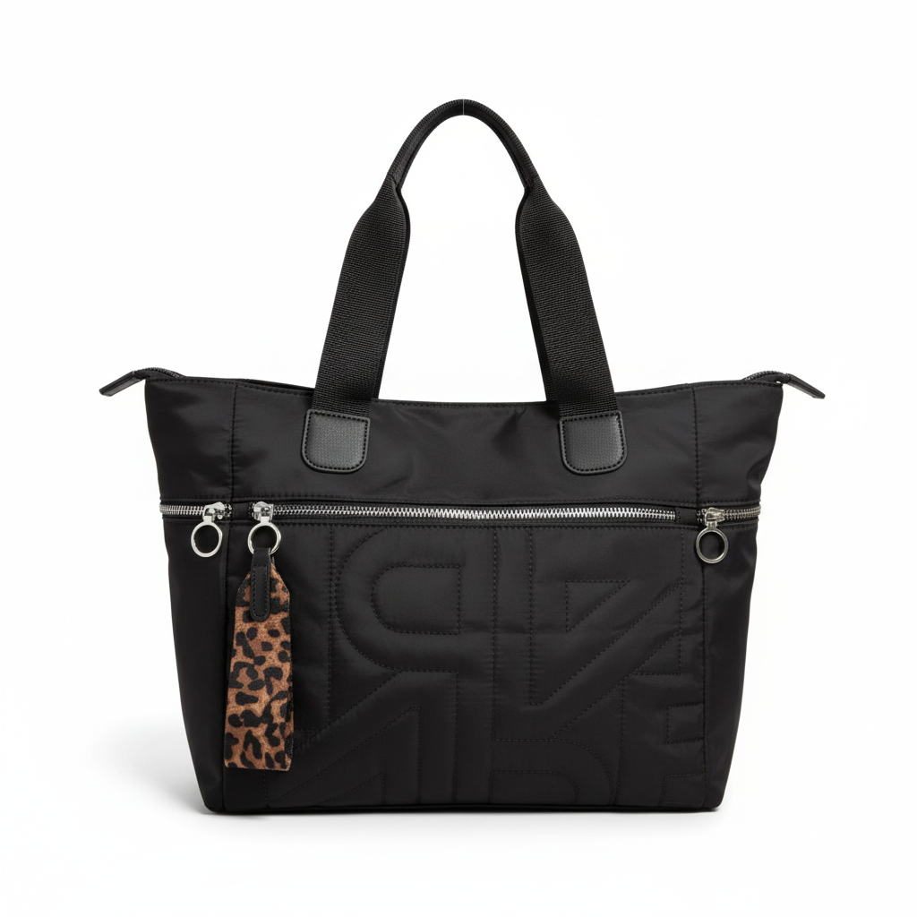 Bolso shopper acolchado negro, vista trasera