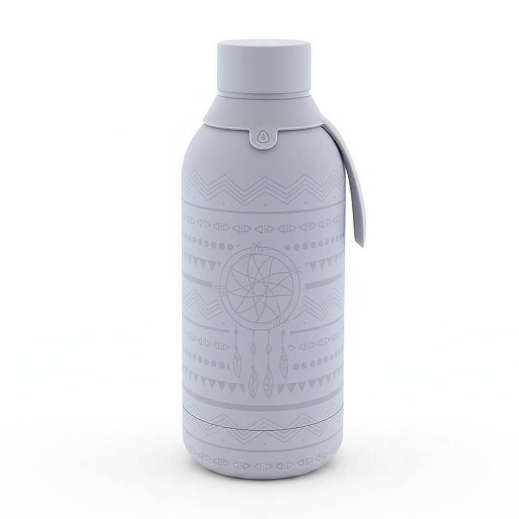 Botella térmica boho gris - vista lateral fondo blanco