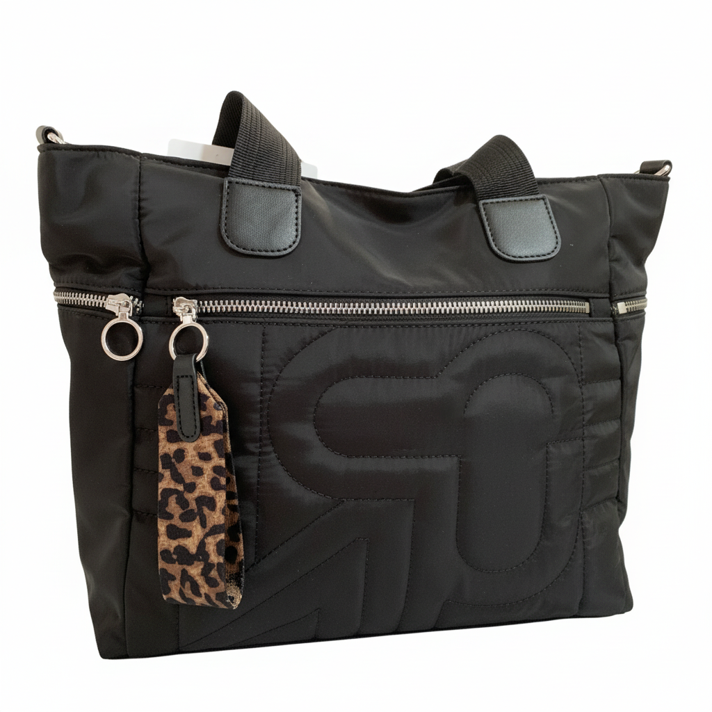 Bolso shopper acolchado negro, vista frontal