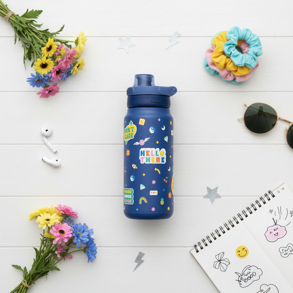 Botella Glow Up flat lay editorial