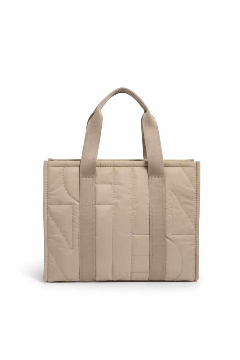 Bolso shopper acolchado beige, vista trasera
