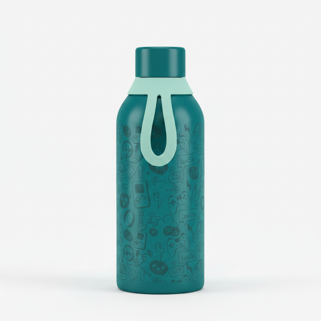 Botella térmica Doodle Tech Teal fondo blanco