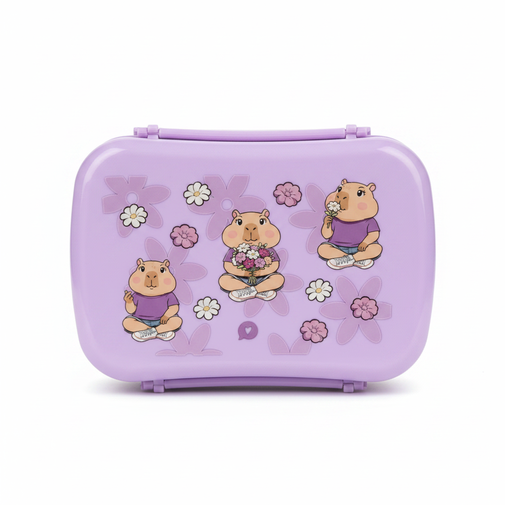 Lunch Box 900ml Capibara Flower - Vista frontal fondo blanco