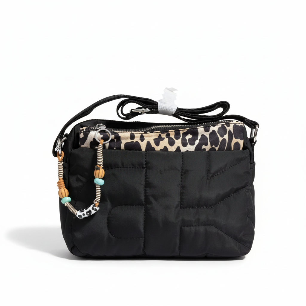 Bolso bandolera acolchado negro, vista trasera