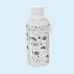 Botella de agua con diseño doodle gaming en blanco y negro