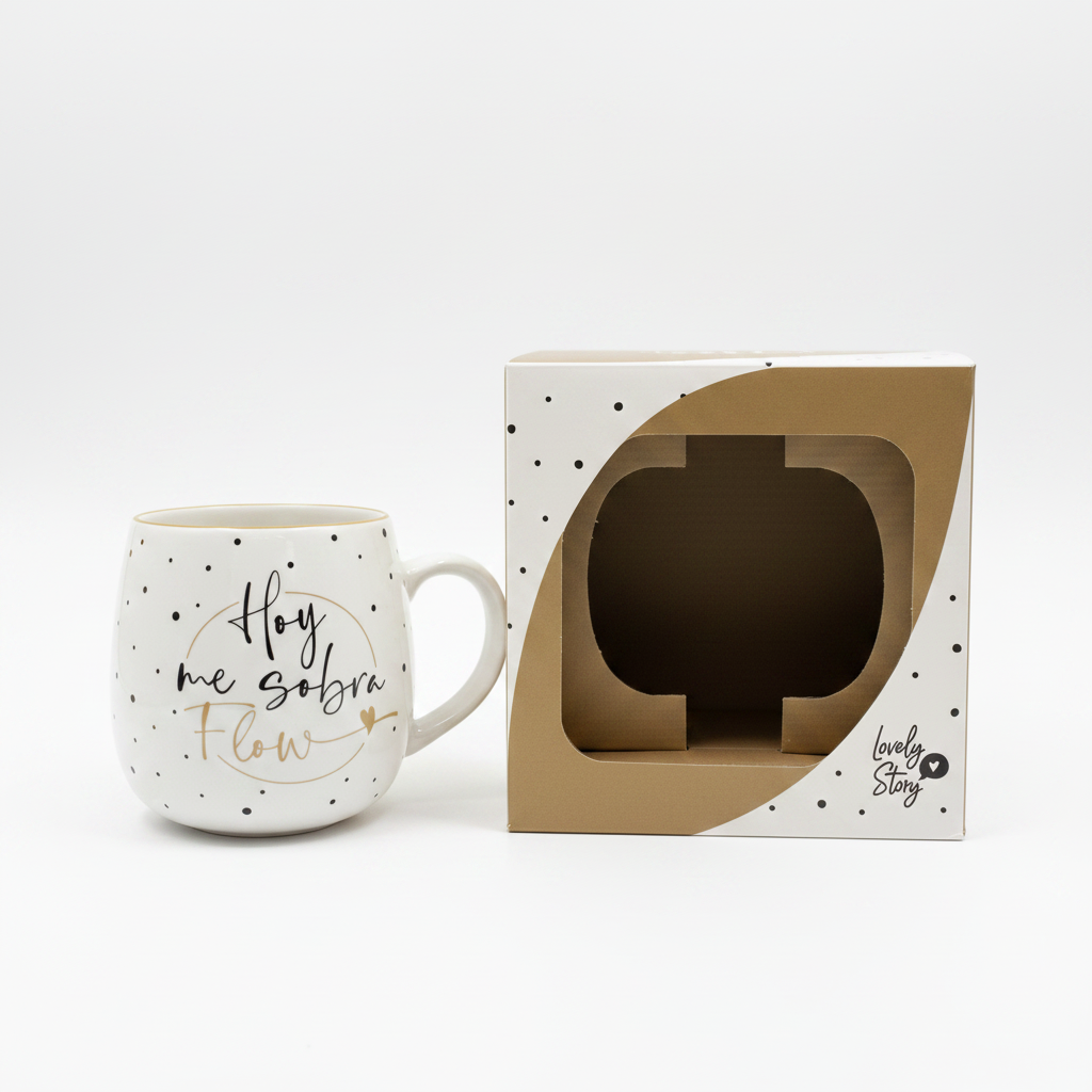 Taza Lovely Story Hoy me sobra flow con caja kraft