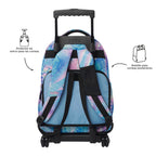 Mochila trolley Totto tropical tie-dye azul lila vista trasera con tirantes y ruedas